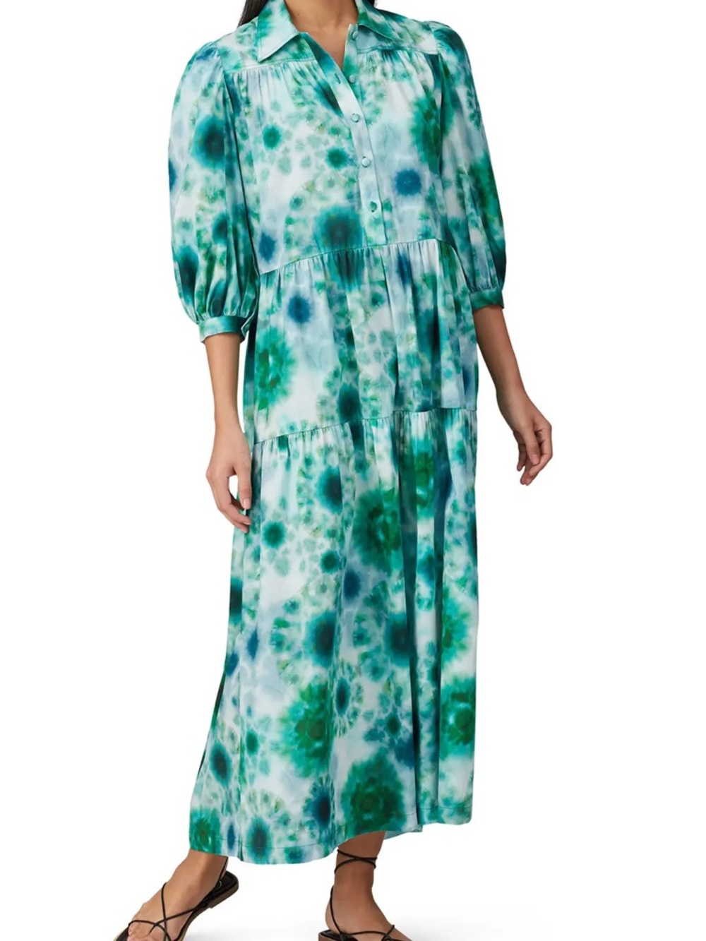 HUNTER BELL Green and Aqua Tie-Dye Tiered Maxi Dress